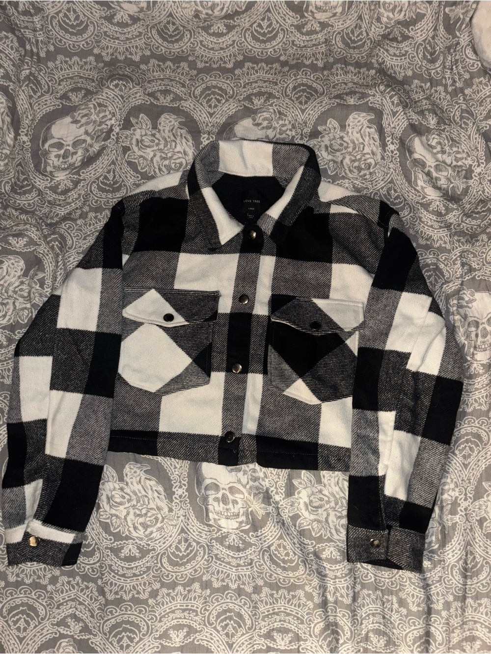 Love Tree Black and White Plaid Cropped Jacket